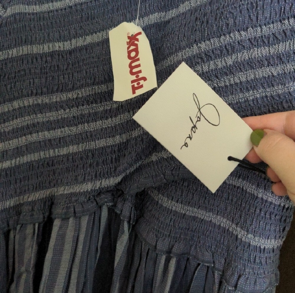 NWT Blue Striped Off-Shoulder Maxi Dress - Picture 3 of 4